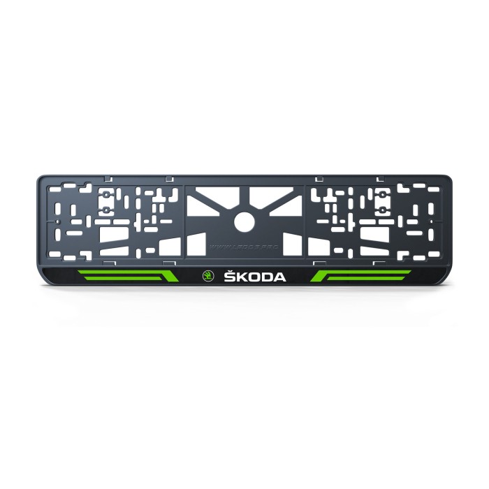 Номерная рамка Skoda стиль #4 из высококачественного ABS пластика Ledos выглядит как LCD дисплей