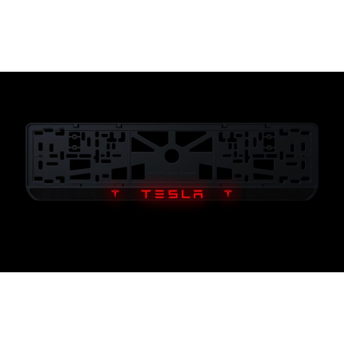 Номерная рамка Tesla стиль #2 из высококачественного ABS пластика Ledos выглядит как LCD дисплей
