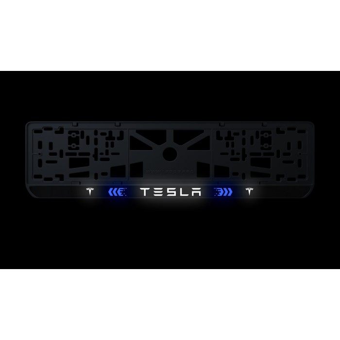 Номерная рамка Tesla стиль #3 из высококачественного ABS пластика Ledos выглядит как LCD дисплей