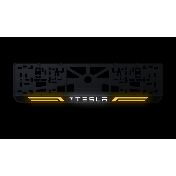 Номерная рамка Tesla стиль #4 из высококачественного ABS пластика Ledos выглядит как LCD дисплей