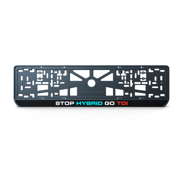 Номерна рамка STOP HYBRID GO TDI із високоякісного ABS пластику Ledos виглядає як LCD дисплей.