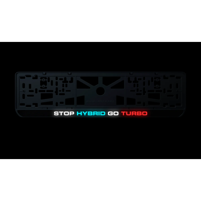 Номерна рамка STOP HYBRID GO TURBO із високоякісного ABS пластику Ledos виглядає як LCD дисплей.