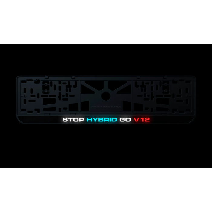 Номерная рамка STOP HYBRID GO V12 из высококачественного ABS пластика Ledos выглядит как LCD дисплей