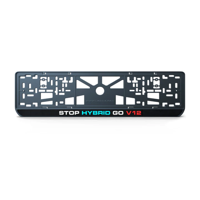 Номерная рамка STOP HYBRID GO V12 из высококачественного ABS пластика Ledos выглядит как LCD дисплей