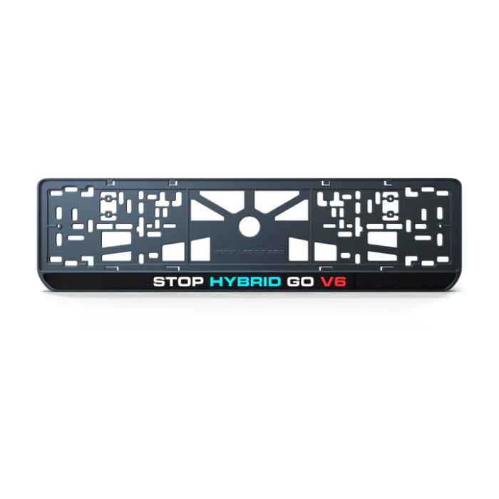 Номерна рамка STOP HYBRID GO V6 із високоякісного ABS пластику Ledos виглядає як LCD дисплей.