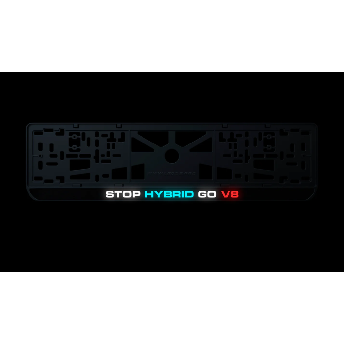 Номерна рамка STOP HYBRID GO V8 із високоякісного ABS пластику Ledos виглядає як LCD дисплей.