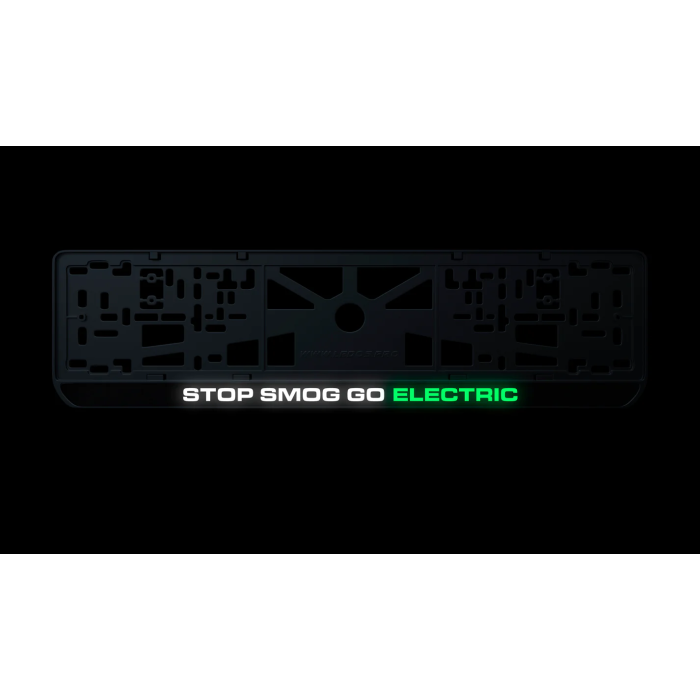 Номерна рамка STOP SMOG GO ELECTRIC із високоякісного ABS пластику Ledos виглядає як LCD дисплей.