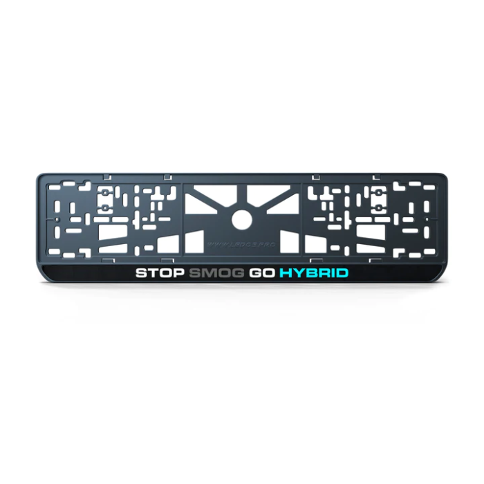 Номерная рамка STOP SMOG GO HYBRID из высококачественного ABS пластика Ledos выглядит как LCD дисплей