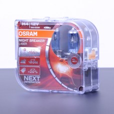 Галогеновые лампы для авто Osram H4 12V 60/55W +150% Night Laser (Box-2шт) (красная уп) АКЦИЯ