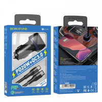 АЗП 12/24V 1USB-1Type-C 3А BOROFONE BZ14A Mercury PD20W + QC3.0 + кабель (Type-C-Iphone) Чорний