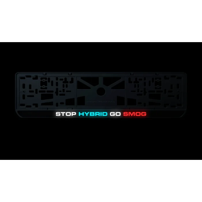 Номерна рамка STOP HYBRID GO SMOG із високоякісного ABS пластику Ledos виглядає як LCD дисплей.