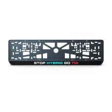 Номерная рамка STOP HYBRID GO TDI из высококачественного ABS пластика Ledos выглядит как LCD дисплей