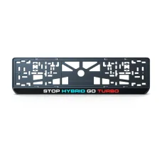 Номерная рамка STOP HYBRID GO TURBO из высококачественного ABS пластика Ledos выглядит как LCD дисплей