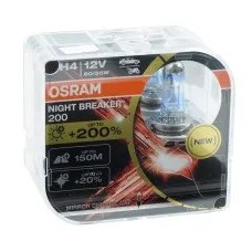 Галогеновые лампы для авто Osram H4 12V 60/55W +200% Night Laser (Box-2шт) (красная уп) Акция