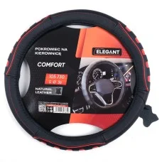 Чехол на руль кожа S (36см) черный/красный Elegant 105730