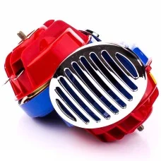 Сигнал 12v улитка 2контактная Ø 85mm 100 730 - красно-синяя с хром-крышкой 