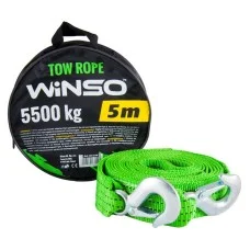 Трос буксировочный 5,5т 5,0м крюки/зеленый/сумка "Winso" 135550