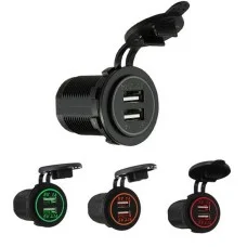 Гнездо под 2 USB DC 12-24V/5V 2,1-1A, подсветка с резьбой SF-50-2 ORANGE