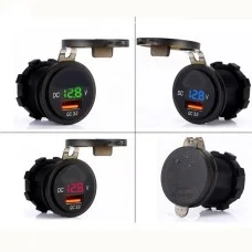 Гнездо под 1 USB+ Вольтметр DC 12-24V/5V P12 Blue синяя подсветка с резьбой
