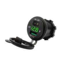Гнездо под 1 USB+ Вольтметр DC 12-24V/5V подсветка с резьбой P10 Blue QC 3.0 (выключатель)