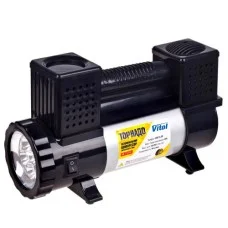 Компрессор Торнадо КА 150psi 28А 90л/мин клеммы фонарь шланг 7,5м с дефлятором 2 цилиндра (КА-Т12191)